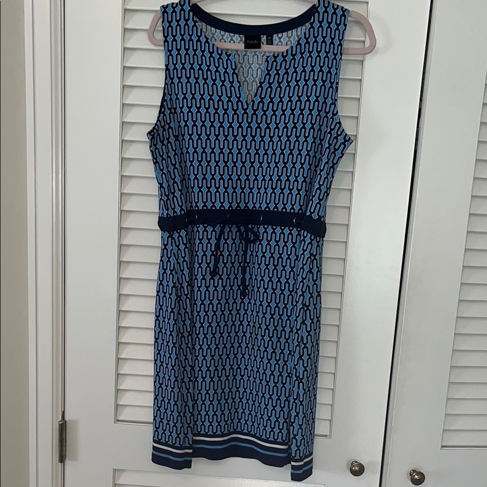Rafaella Blue Sheath Midi Dress with Crew Neck Large